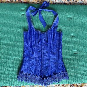Fredericks of Hollywood Boned Bustier Corset Royal Blue Lace Size 32 Y2K Whimsy